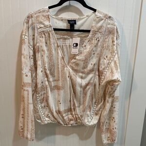 Daytrip Cream and Brown Blouse NWT S